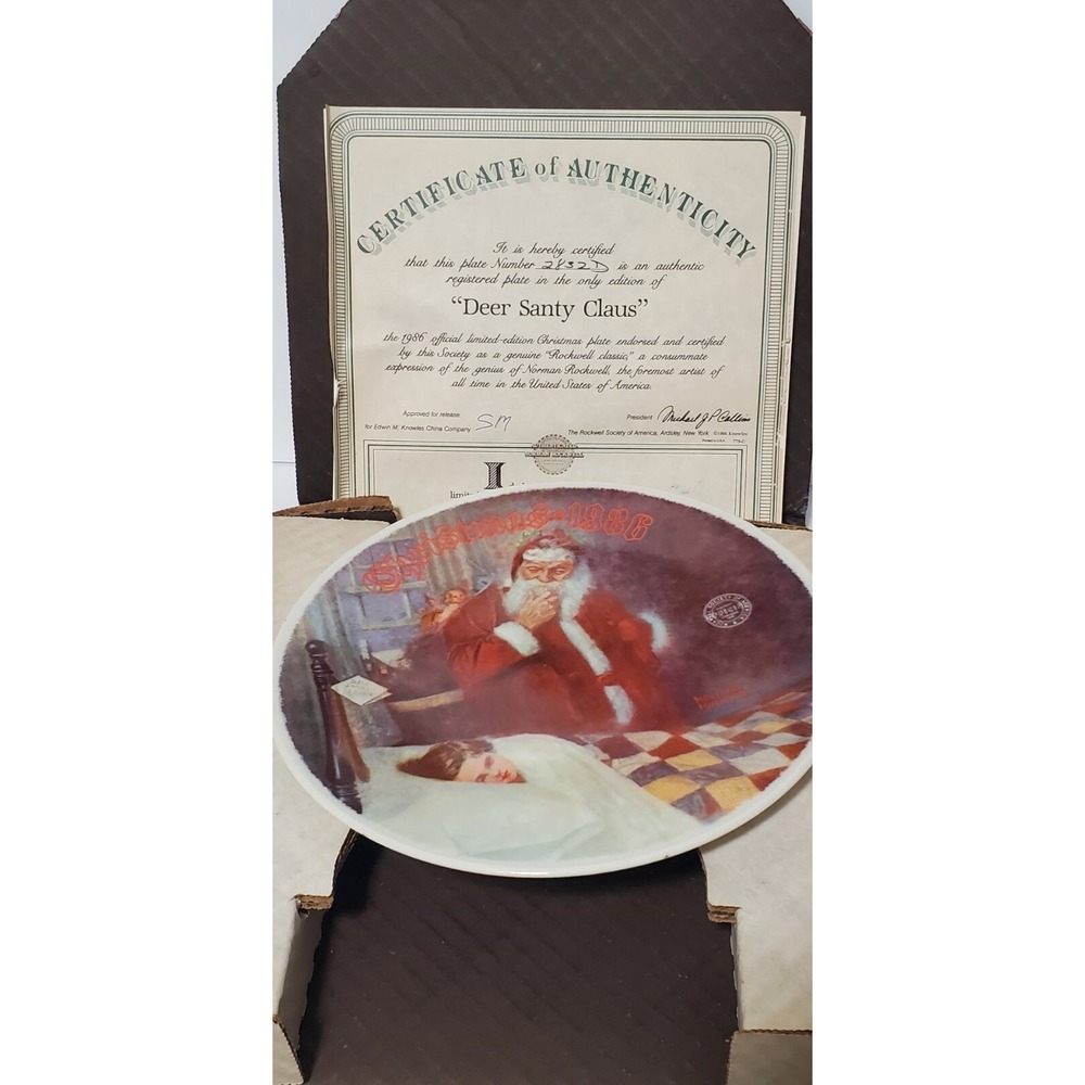 Norman Rockwell Deer Santy Claus Plate Authentication Certificate‎ Original Box